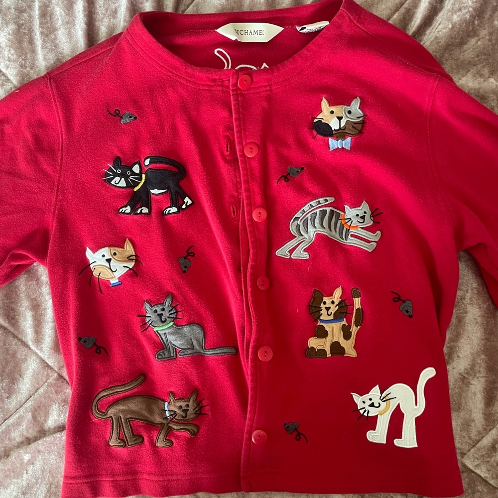 Bechamel Red Cat-Patterned Blouse